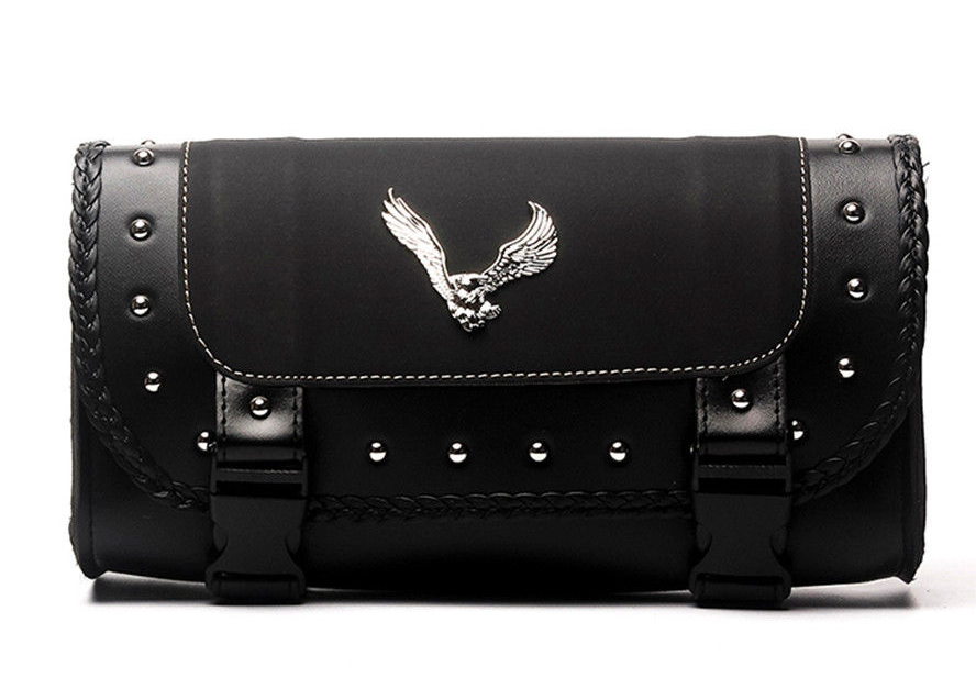 Eagle Emblem PU Leather Saddle Bag Motorcycle Side Storage Tool Pouch Sissy Bar