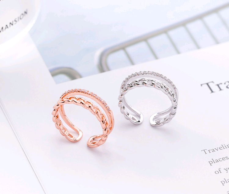 Fashion twist chain ring retro exaggerated hipster personality micro-inlaid zircon index finger ring female