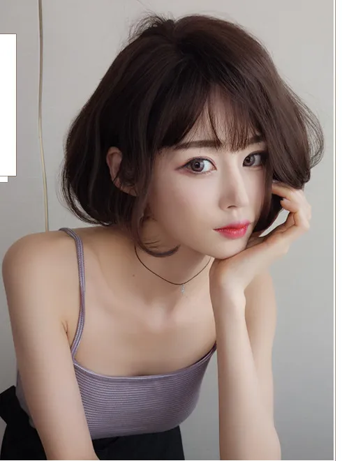 Wig female new wave head short hair realistic fashion personality fluffy hood explosion wig - Chocolate