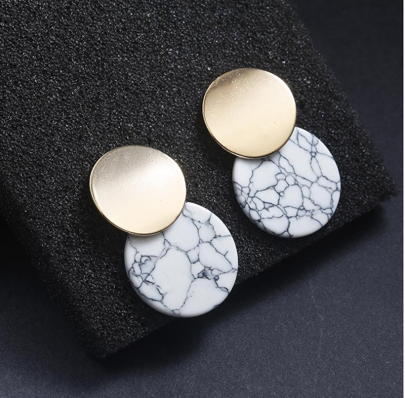 Europe and the United States simple cool wind earrings black and white retro marble personality earrings fashion elegant earrings female