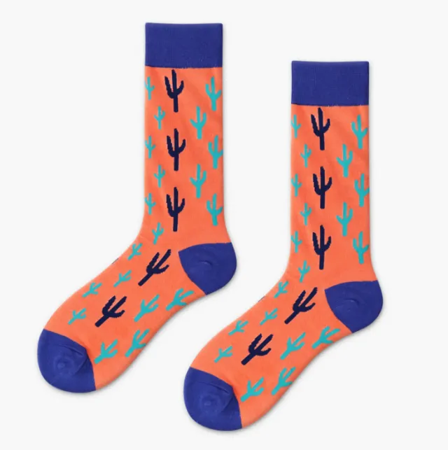 Cactus Men's Socks Fruit Creative Cotton Socks Couple Cotton Socks Blue - Shop at LoveMi