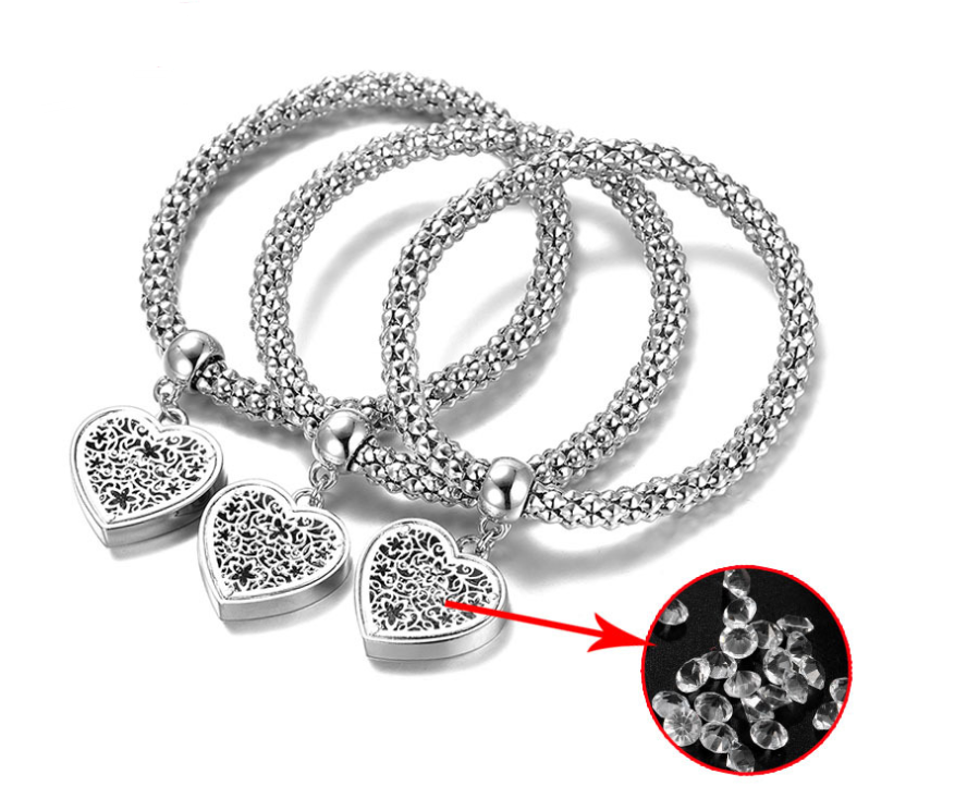 Alloy Elastic Diamond Love Pendant Bracelet Tricolor Corn Chain Set Peach Heart Bracelet