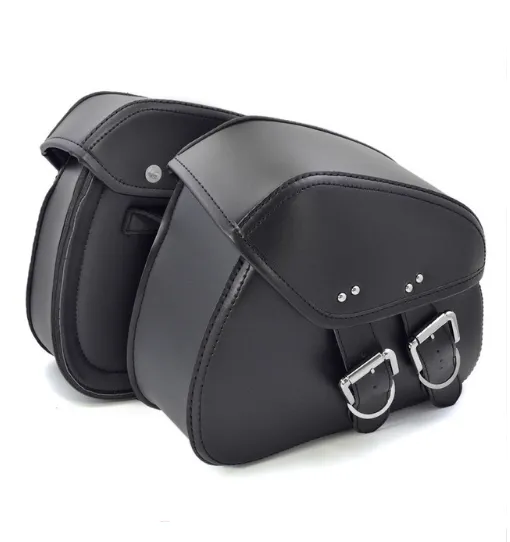 Black PU Leather Luggage Bags Motorcycle Saddlebags Saddle Bags Pouch For - Black