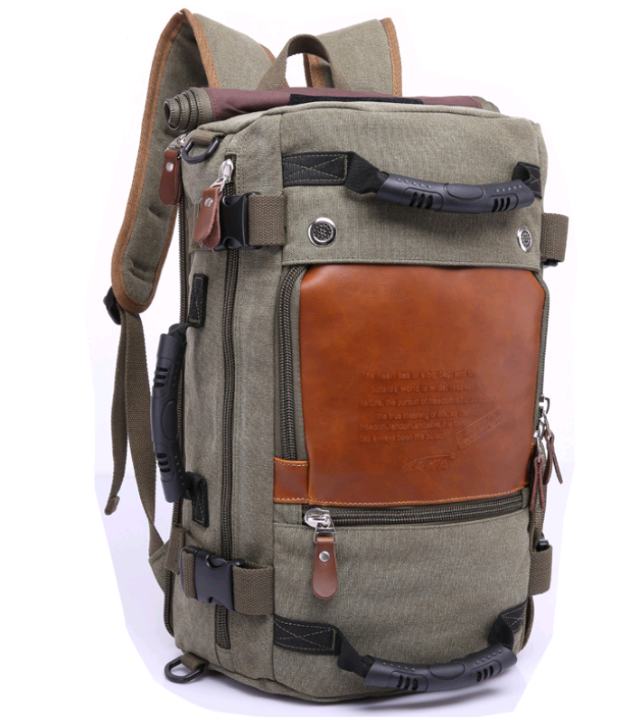 Large-capacity backpack canvas men's backpack multi-function shoulder computer backpack outdoor travel bag