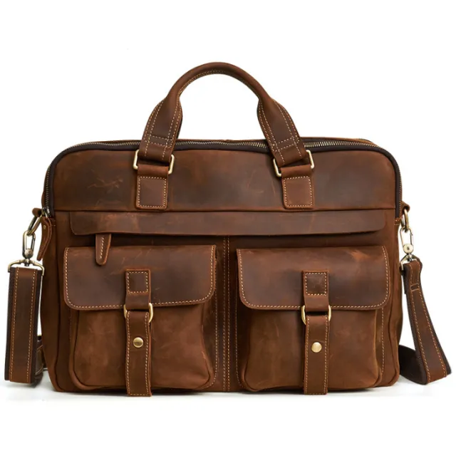 Genuine men''s bags retro men''s business bags briefcase cowhide oblique Bag 15.6 inch Laptop Bag Brown - Shop at LoveMi