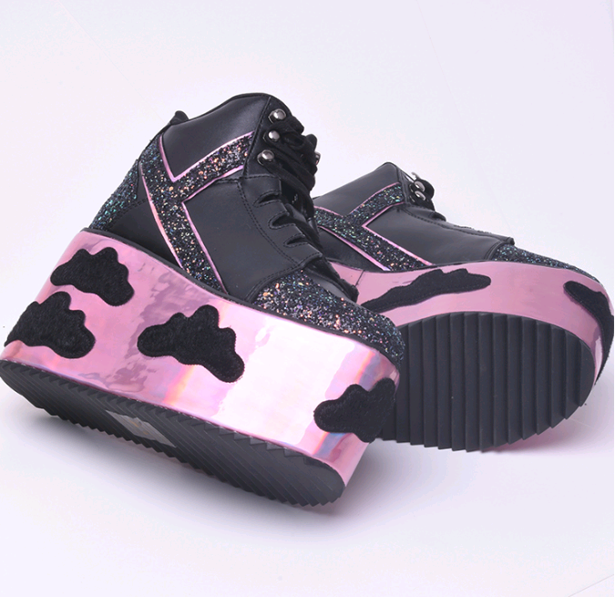 New yru black black cloud sequins platform shoes platform shoes