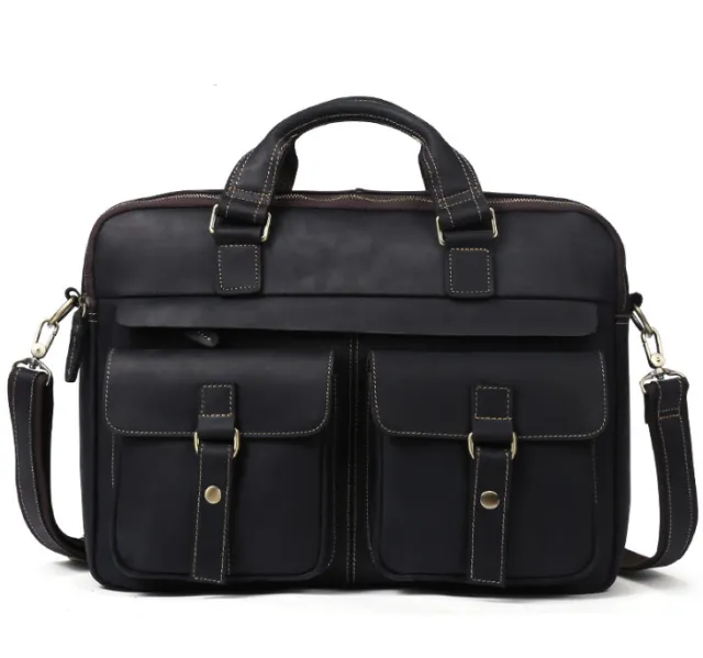 Genuine men''s bags retro men''s business bags briefcase cowhide oblique Bag 15.6 inch Laptop Bag Black - Shop at LoveMi