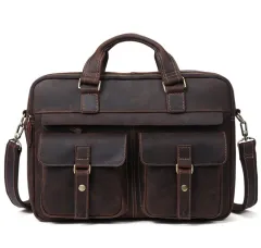 Genuine men''s bags retro men''s business bags briefcase cowhide oblique Bag 15.6 inch Laptop Bag - Coffee - View 1