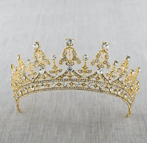 New Fashion Baroque Luxury Crystal AB Bridal Crown Tiara Light Gold Tiara Tiaras for Women Bride Hair Wedding Accessories Gold D - Shop at LoveMi