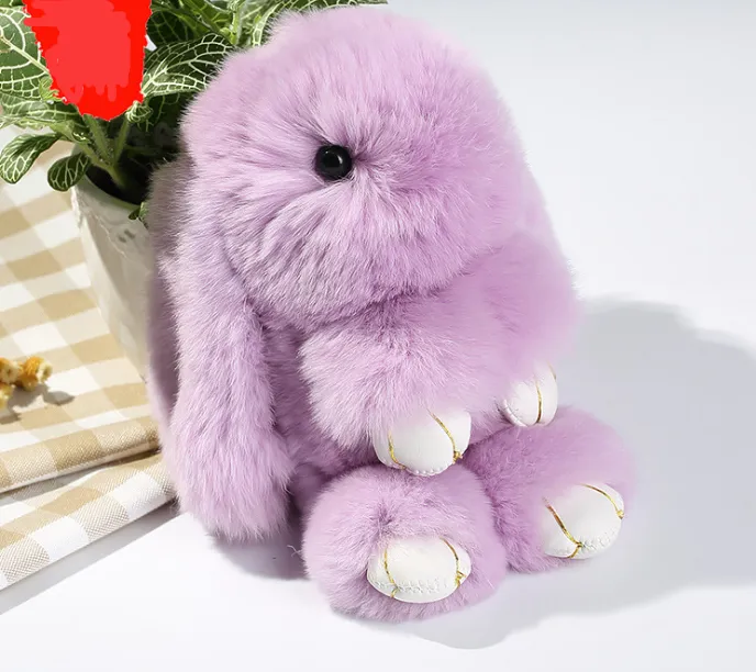 15cm Cute Pluff Bunny Keychain Rex Genuine Rabbit Fur Key Chains For Women Bag Toys Doll Fluffy Pom Pom Lovely Pompom Keyring - Toon