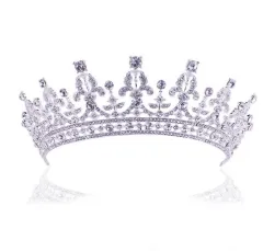 New Fashion Baroque Luxury Crystal AB Bridal Crown Tiara Light Gold Tiara Tiaras for Women Bride Hair Wedding Accessories - Silvery D - View 1
