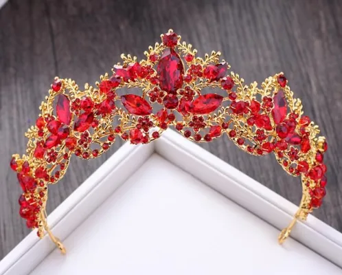 New Fashion Baroque Luxury Crystal AB Bridal Crown Tiara Light Gold Tiara Tiaras for Women Bride Hair Wedding Accessories Red - Shop at LoveMi