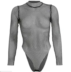 HOLLOW OUT PARTY MESH BODYSUIT - Black - View 1