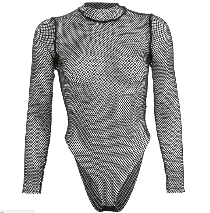 HOLLOW OUT PARTY MESH BODYSUIT - Black