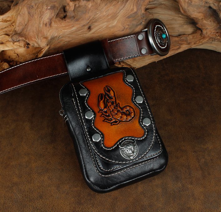 Mens Leather Pouch Belt Biker Hiking Camp Phone Pocket Waist Fanny Bags — foto 2