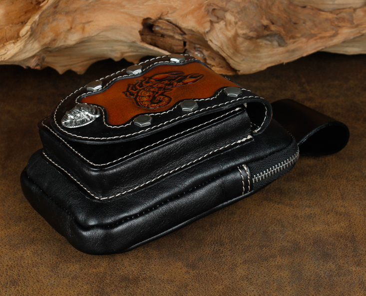 Mens Leather Pouch Belt Biker Hiking Camp Phone Pocket Waist Fanny Bags — foto 4
