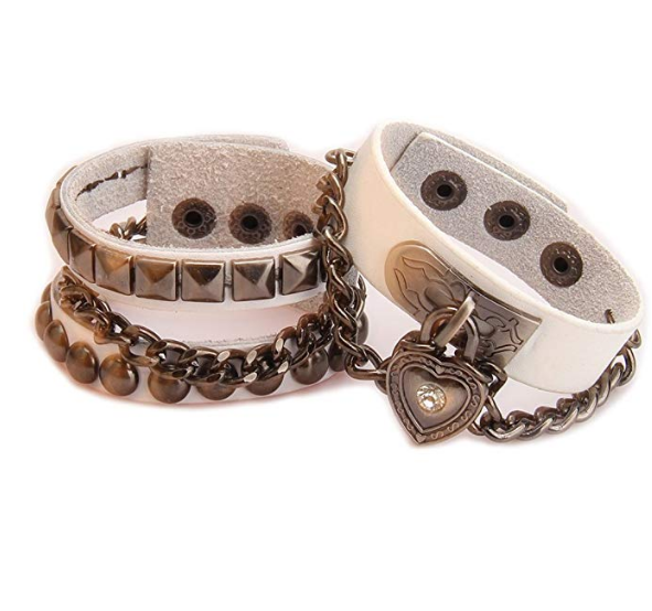 Bystar Bracelet of Punk Rock Rivet Wrap Retro Multi Circle Unisex Heart Chain Genuine Leather 4-Color Creative