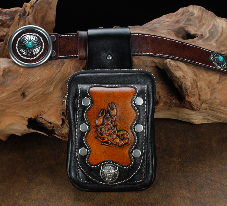 Mens Leather Pouch Belt Biker Hiking Camp Phone Pocket Waist Fanny Bags — foto 8