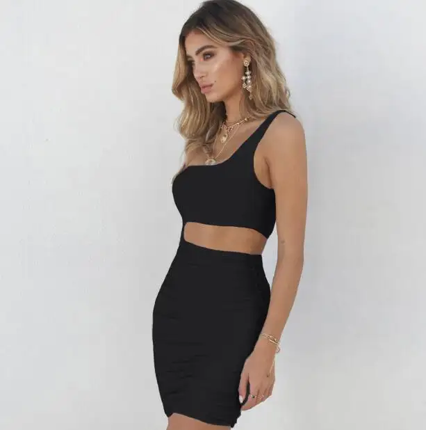 Slim One-shoulder Short Dress Sexy Fashion Hollow