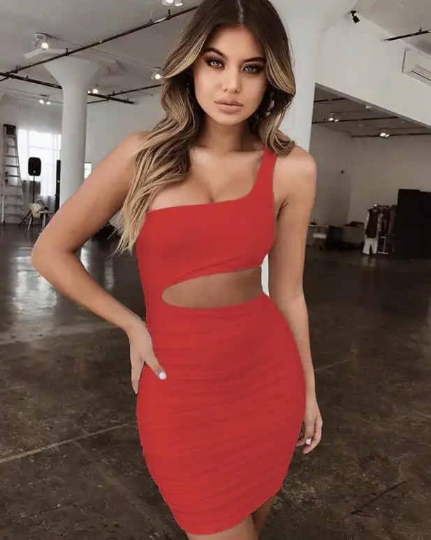 Slim One-shoulder Short Dress Sexy Fashion Hollow