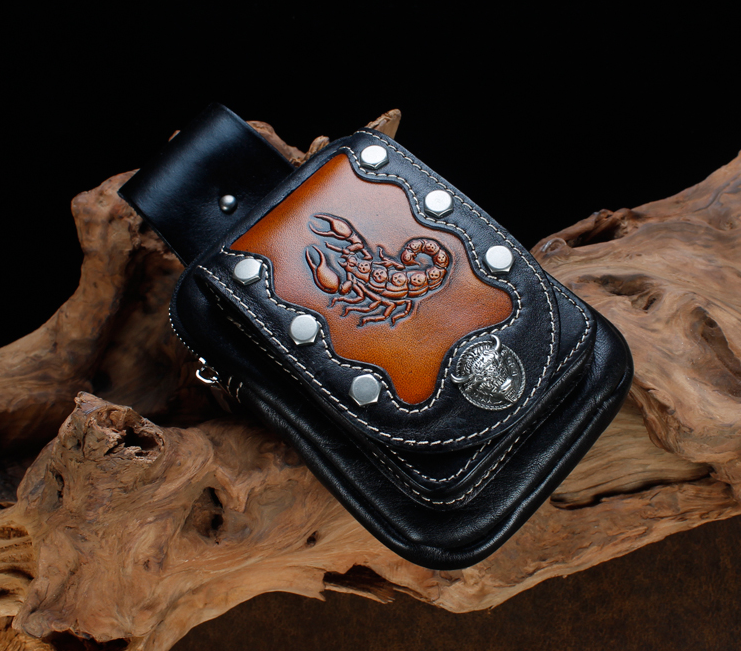 Mens Leather Pouch Belt Biker Hiking Camp Phone Pocket Waist Fanny Bags — foto 5