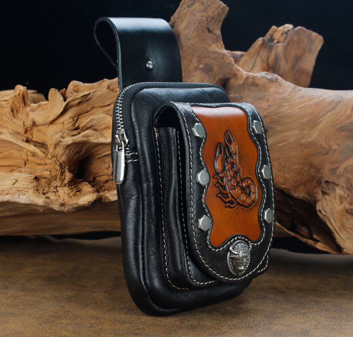 Mens Leather Pouch Belt Biker Hiking Camp Phone Pocket Waist Fanny Bags — foto 3