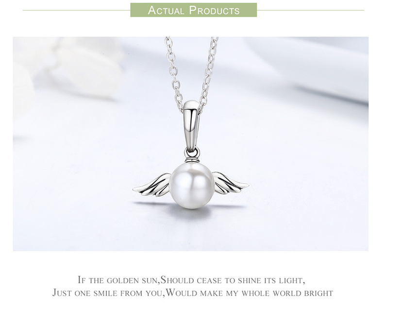 Sterling Silver and Pearl Guardian Angel Necklace