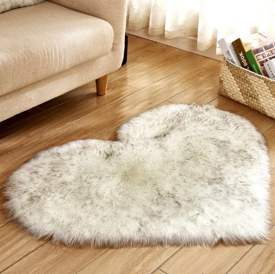 Plush Heart Shaped Carpet Non Slip Mat Fluffy Rug Floor Mat Blanket Sofa Cushion Foot Pad Carpets For Living Room Home Decor White Black - Shop at LoveMi
