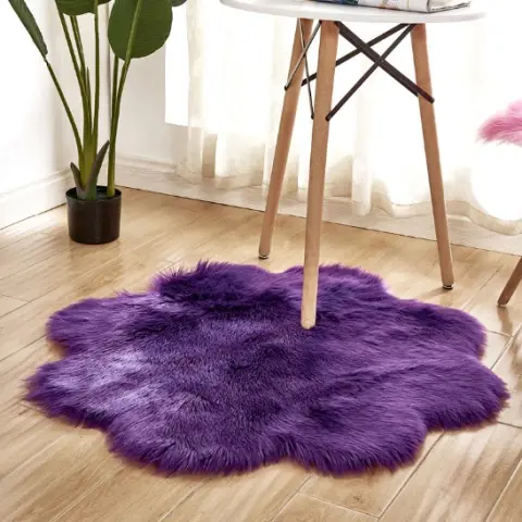 Artificial Woolen Carpet Rug Floral Shape Sheepskin Hairy Faux