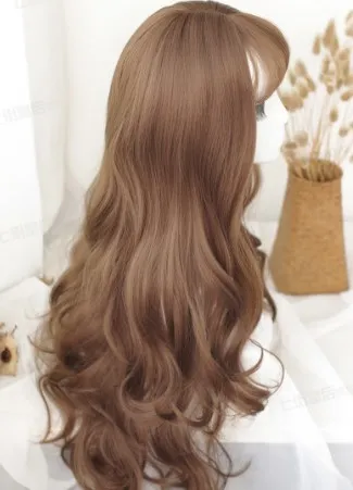 Girls Curl Big Waves Korean Air Liuhai Lifelike Wig Headset Honey Pudding 67Cm - Shop at LoveMi