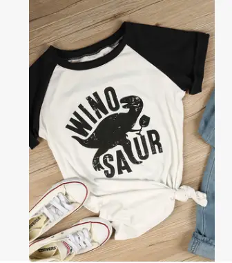 Printed round neck raglan cotton t-shirt