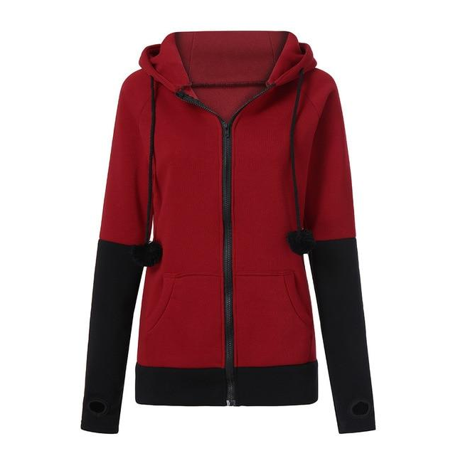 New women's color contrast cute cartoon zipper sweater coat top