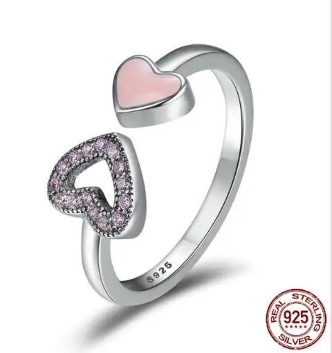 925 Sterling Silver Heart to Enamel & Clear CZ