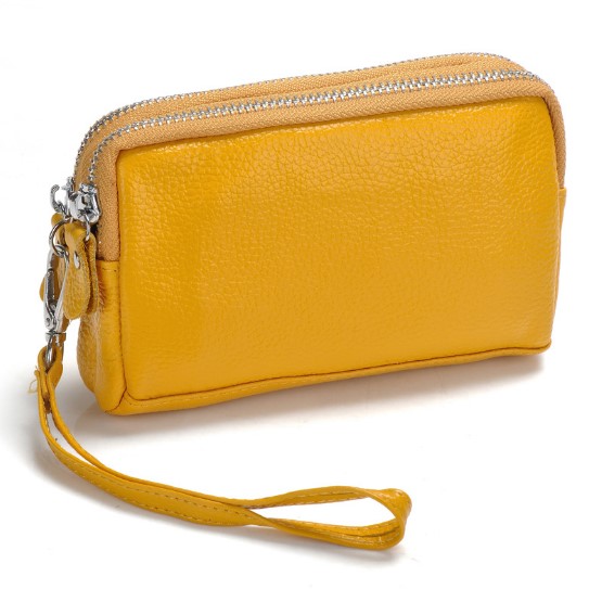 Cowhide double zipper small lady pocket handbag mini mobile bag