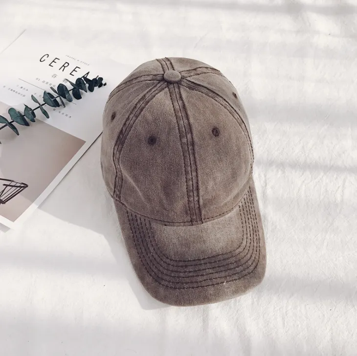 Hat female outdoor retro cap ladies washed cotton denim soft top baseball cap - Washed Coffees