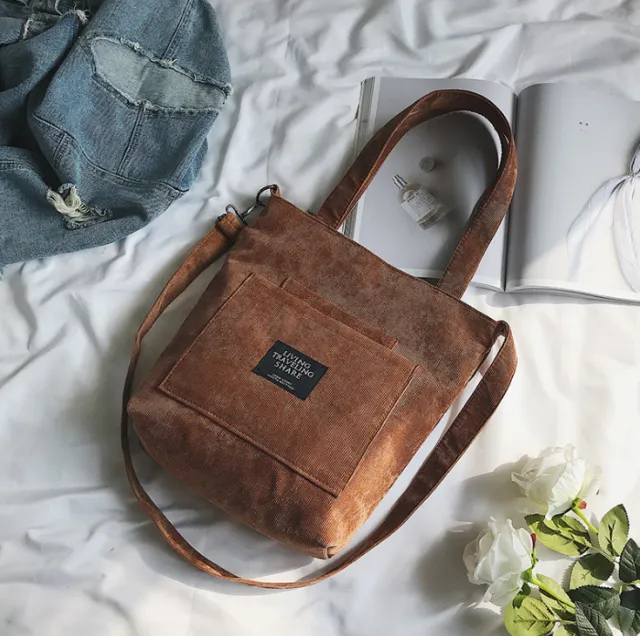 Fashion Corduroy Student Shoulder Crossbody Bag Brown - Shop at LoveMi