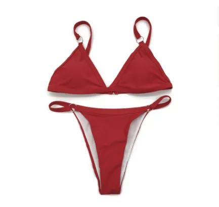 Solid color triangle bikini - Gules-L