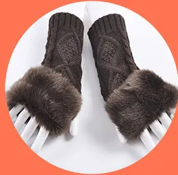 Gloves Female Autumn And Winter Cute Student Ladies Gloves Korean Version Of The Fingerless Arm Sets Of Warm Rabbit Hair Half Finger Gloves Diamo... Diamond Style Coffee - Shop at LoveMi