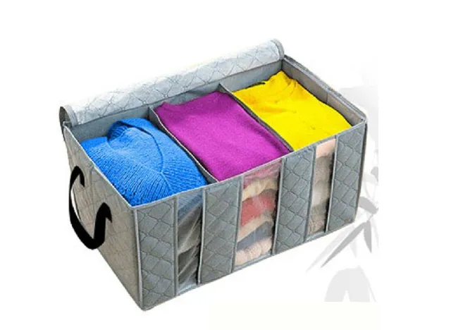 Bamboo charcoal can see three clothes storage box finishing box 65L storage box Gray - Shop at LoveMi