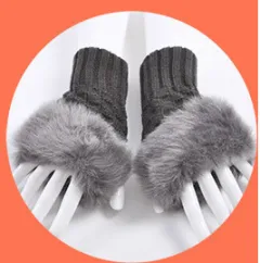 Gloves Female Autumn And Winter Cute Student Ladies Gloves Korean Version Of The Fingerless Arm Sets Of Warm Rabbit Hair Half Finger Gloves - Small... - View 1