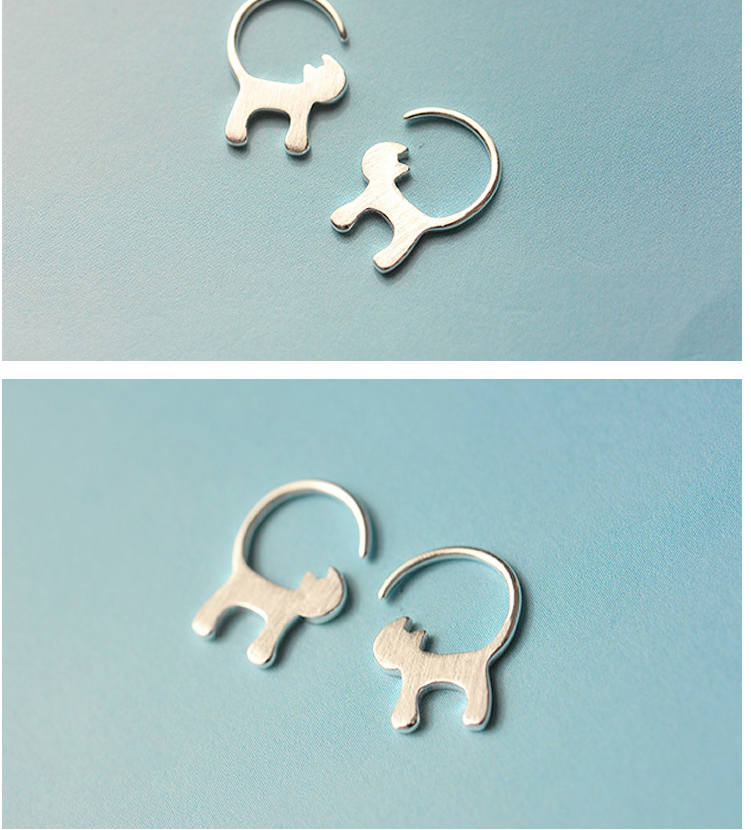 S925 sterling silver earrings cat star cat long tail gender-oriented female models silver brushed earrings