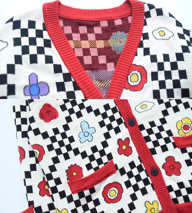 Life series mosaic flower flower double sweater cardigan coat girl childlike new style