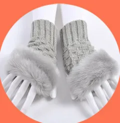 Gloves Female Autumn And Winter Cute Student Ladies Gloves Korean Version Of The Fingerless Arm Sets Of Warm Rabbit Hair Half Finger Gloves - Grey - View 1
