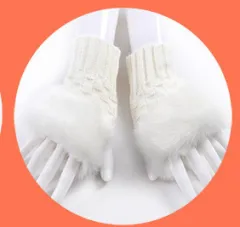 Gloves Female Autumn And Winter Cute Student Ladies Gloves Korean Version Of The Fingerless Arm Sets Of Warm Rabbit Hair Half Finger Gloves - White - View 1