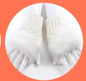 Gloves Female Autumn And Winter Cute Student Ladies Gloves Korean Version Of The Fingerless Arm Sets Of Warm Rabbit Hair Half Finger Gloves - White