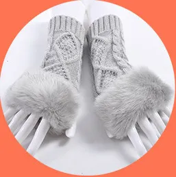 Gloves Female Autumn And Winter Cute Student Ladies Gloves Korean Version Of The Fingerless Arm Sets Of Warm Rabbit Hair Half Finger Gloves Diamo... Diamond Style Light Grey - Shop at LoveMi