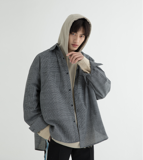 Oversize plaid shirt jacket male Korean version of the loose long-sleeved retro Hong Kong style chic shirt