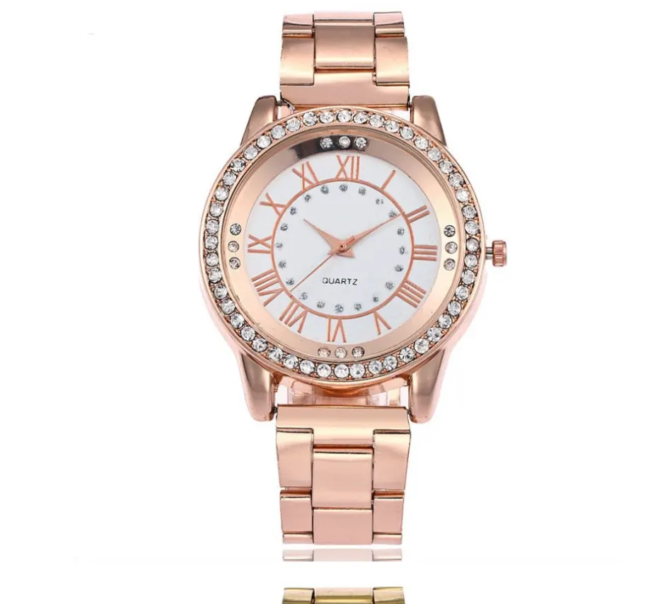 Vansvar Brand Rose Gold Watch Luxury Women Dress Rhinestone