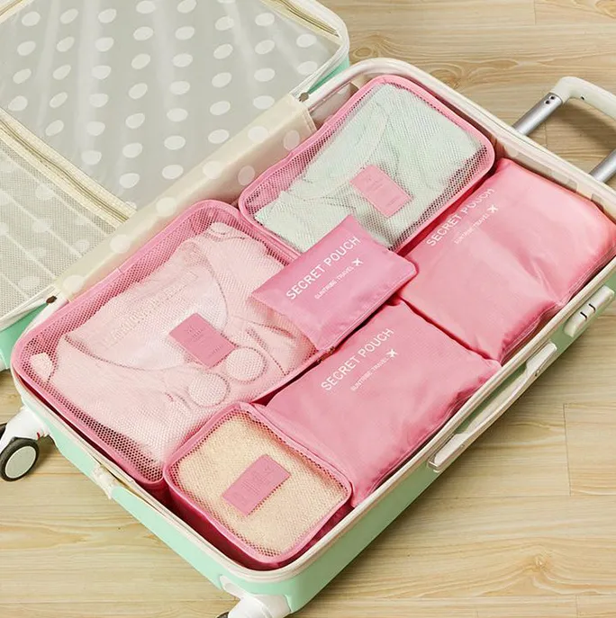 Durable Waterproof Nylon Packing Cube Travel Organizer Bag - Pink