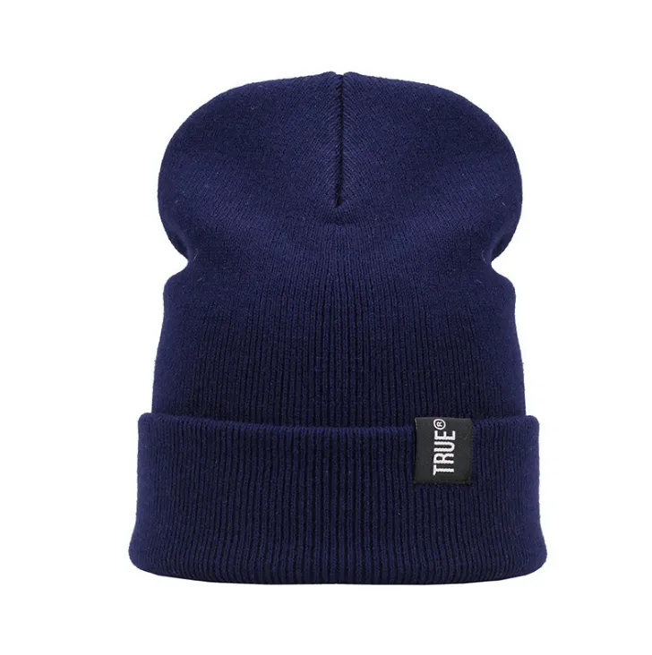 TRUE autumn and winter warm woven standard knitted hat ski caps headband cloth wool hat - Navy